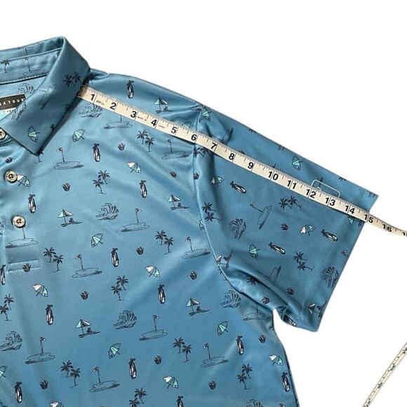 PGA Tour Mens Blue Vacation Print Golf Polo Shirt Short Sleeve Polyester Large - Picture 7 of 9